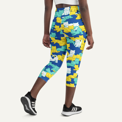 Summer Camo Cats Leopard High-Waisted Capri Leggings