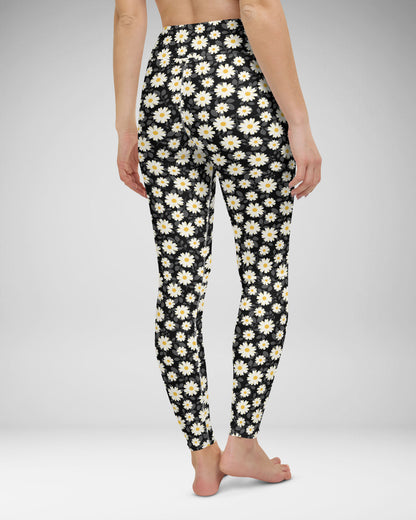 Black Summer Daisies High-Waisted Leggings