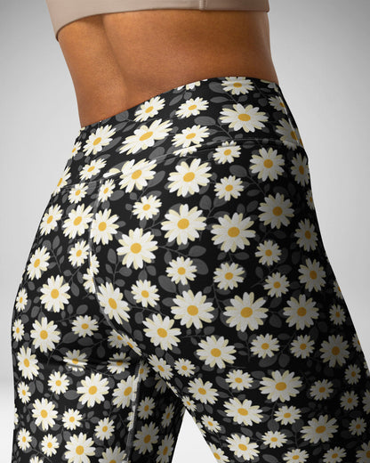 Black Summer Daisies High-Waisted Leggings