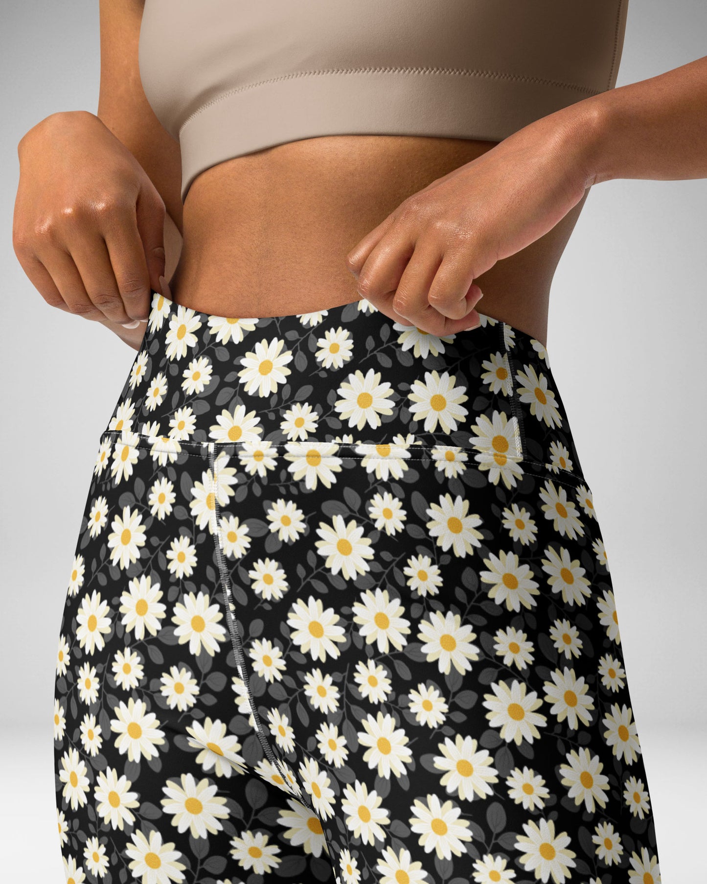 Black Summer Daisies High-Waisted Leggings