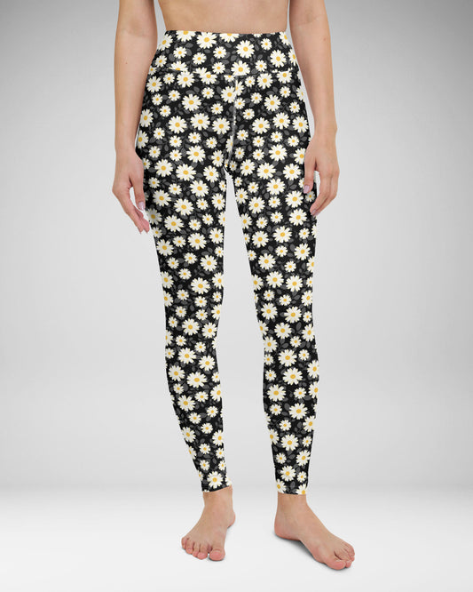 Black Summer Daisies High-Waisted Leggings