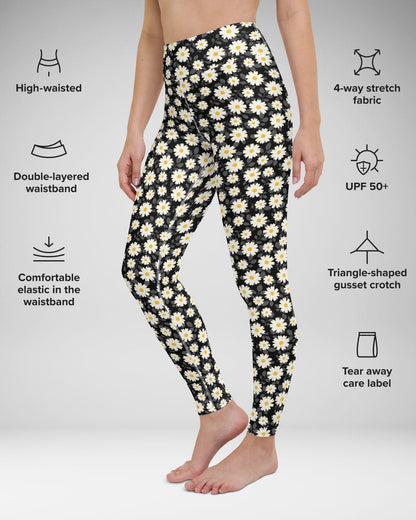 Black Summer Daisies High-Waisted Leggings