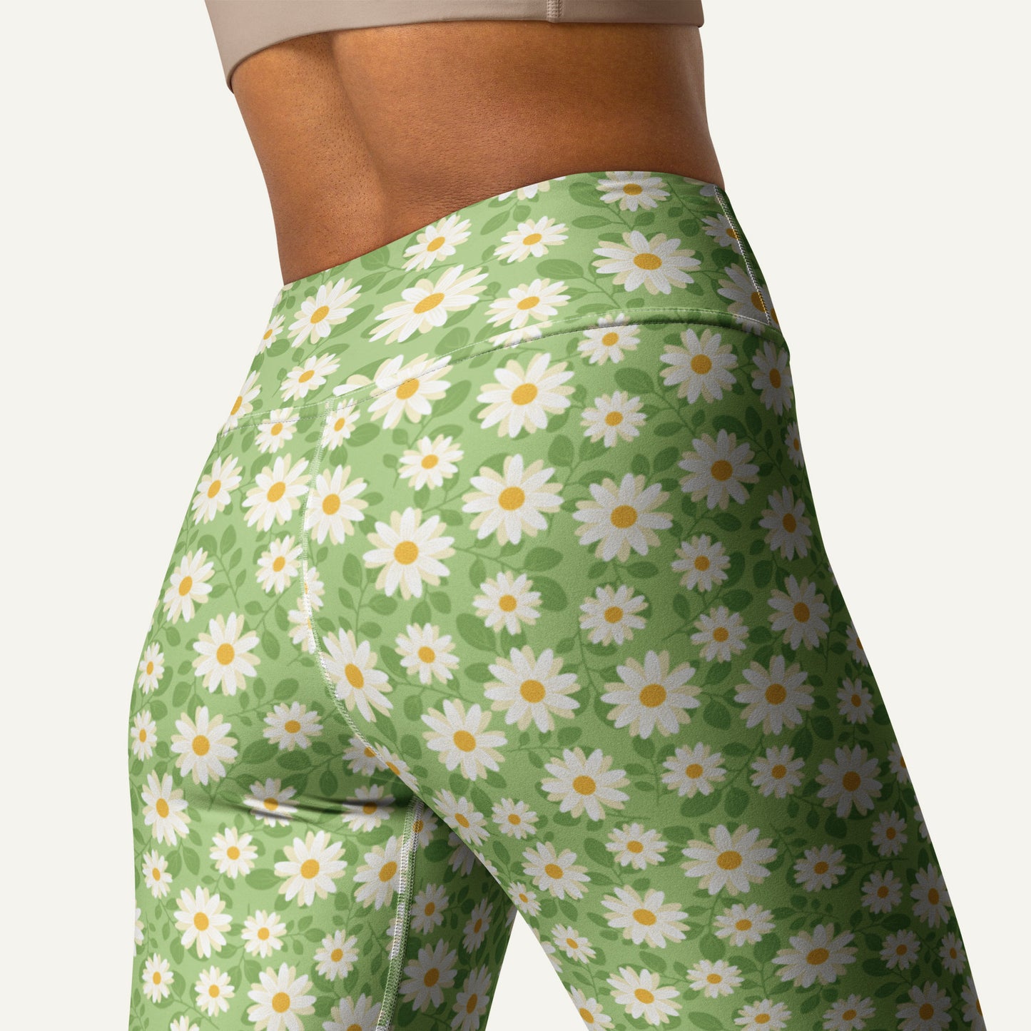 Summer Daisies Green High-Waisted Leggings