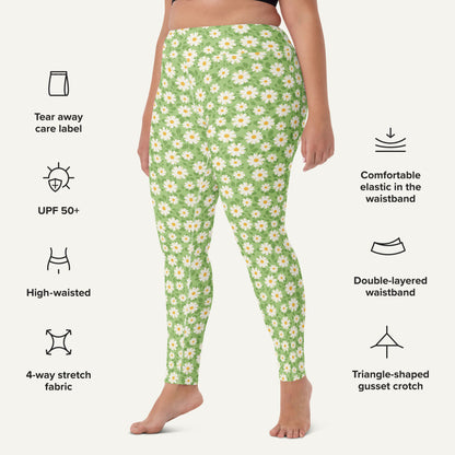 Summer Daisies Green High-Waisted Leggings