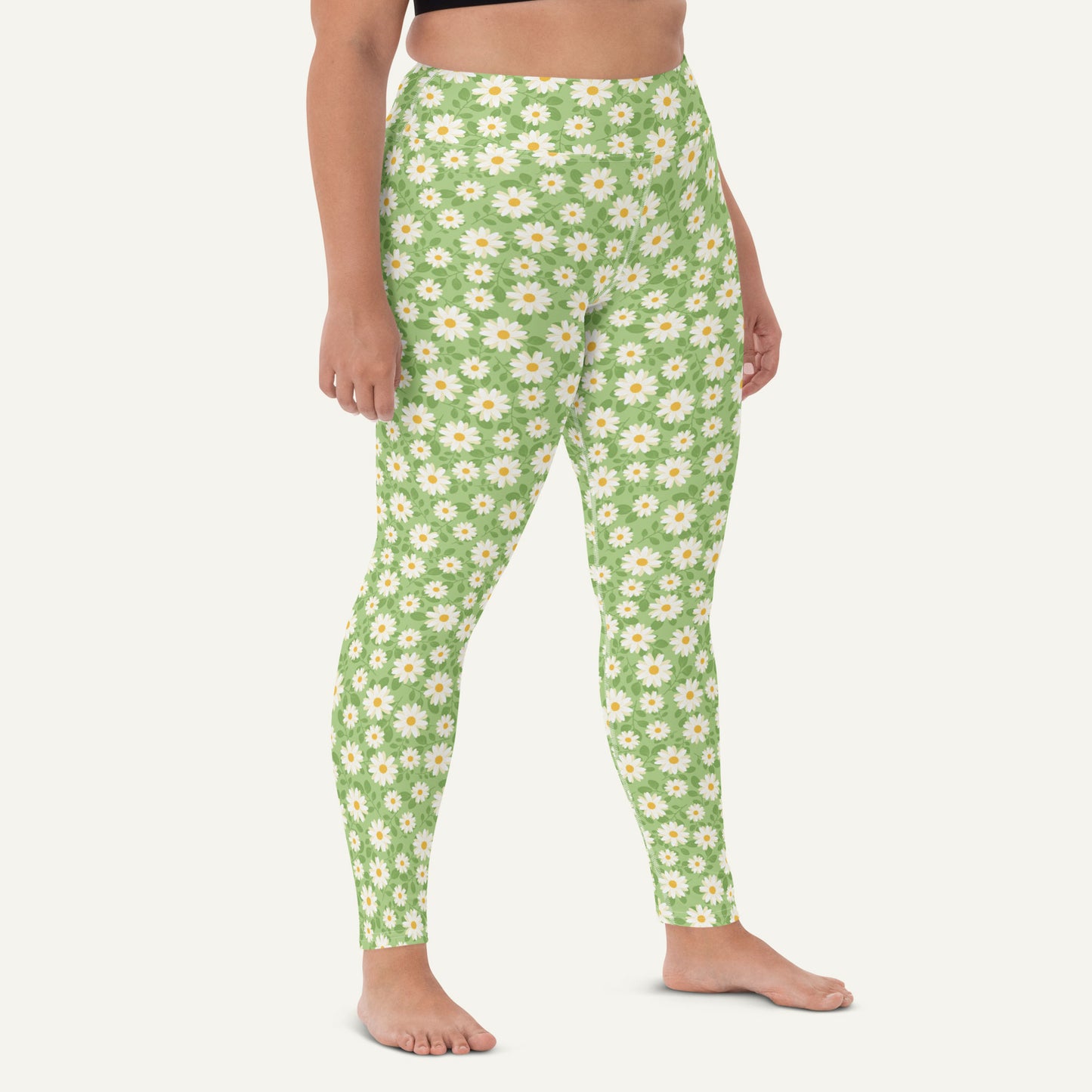 Summer Daisies Green High-Waisted Leggings