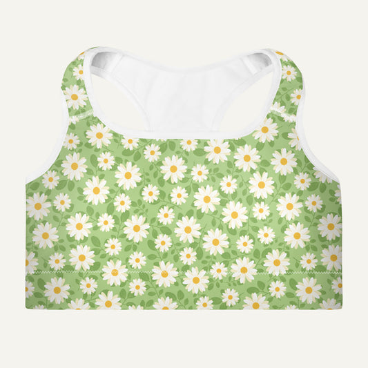 Summer Daisies Green Padded Sports Bra