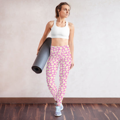 Summer Daisies Pink High-Waisted Leggings