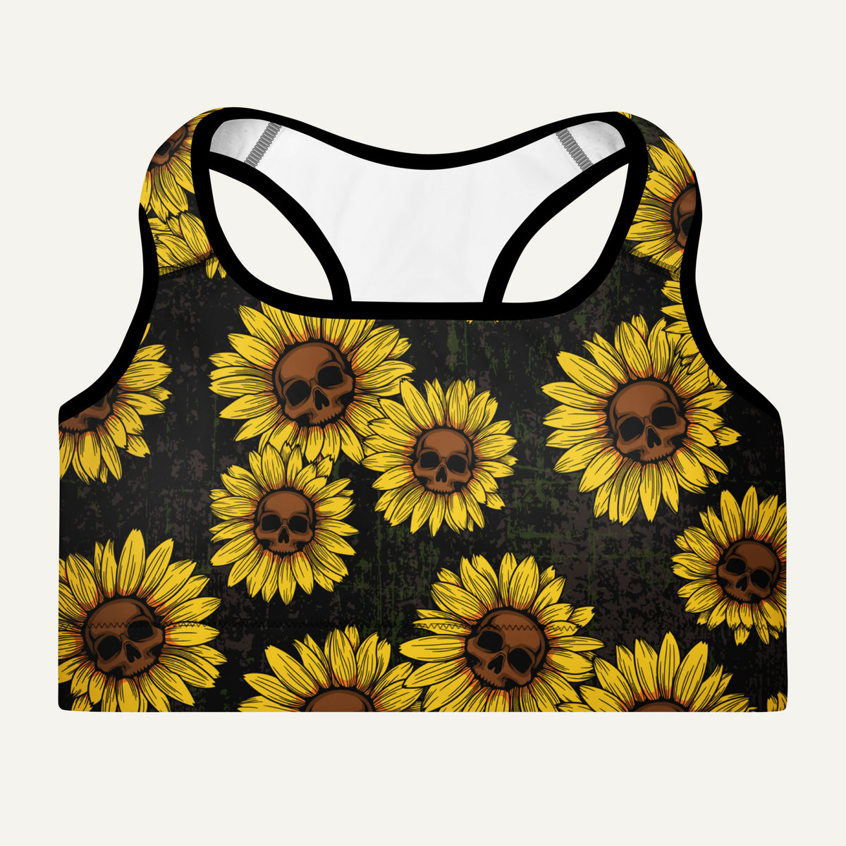 Sunflower Skulls Padded Sports Bra