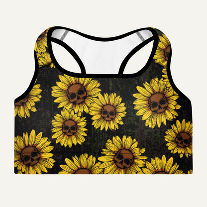 Sunflower Skulls Padded Sports Bra