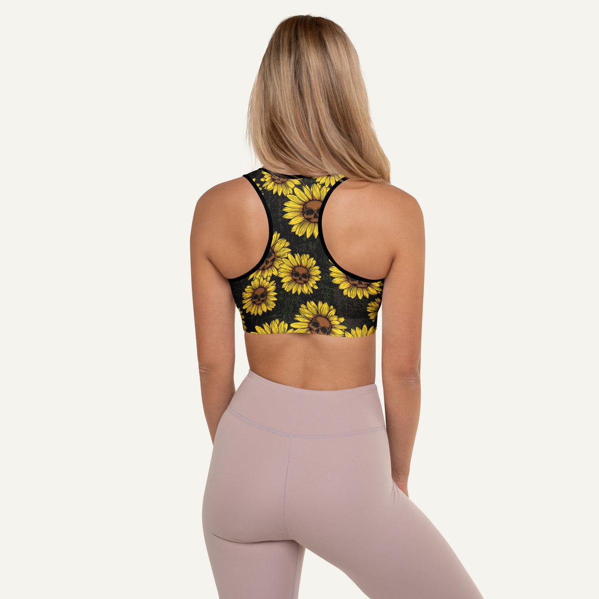 Sunflower Skulls Padded Sports Bra