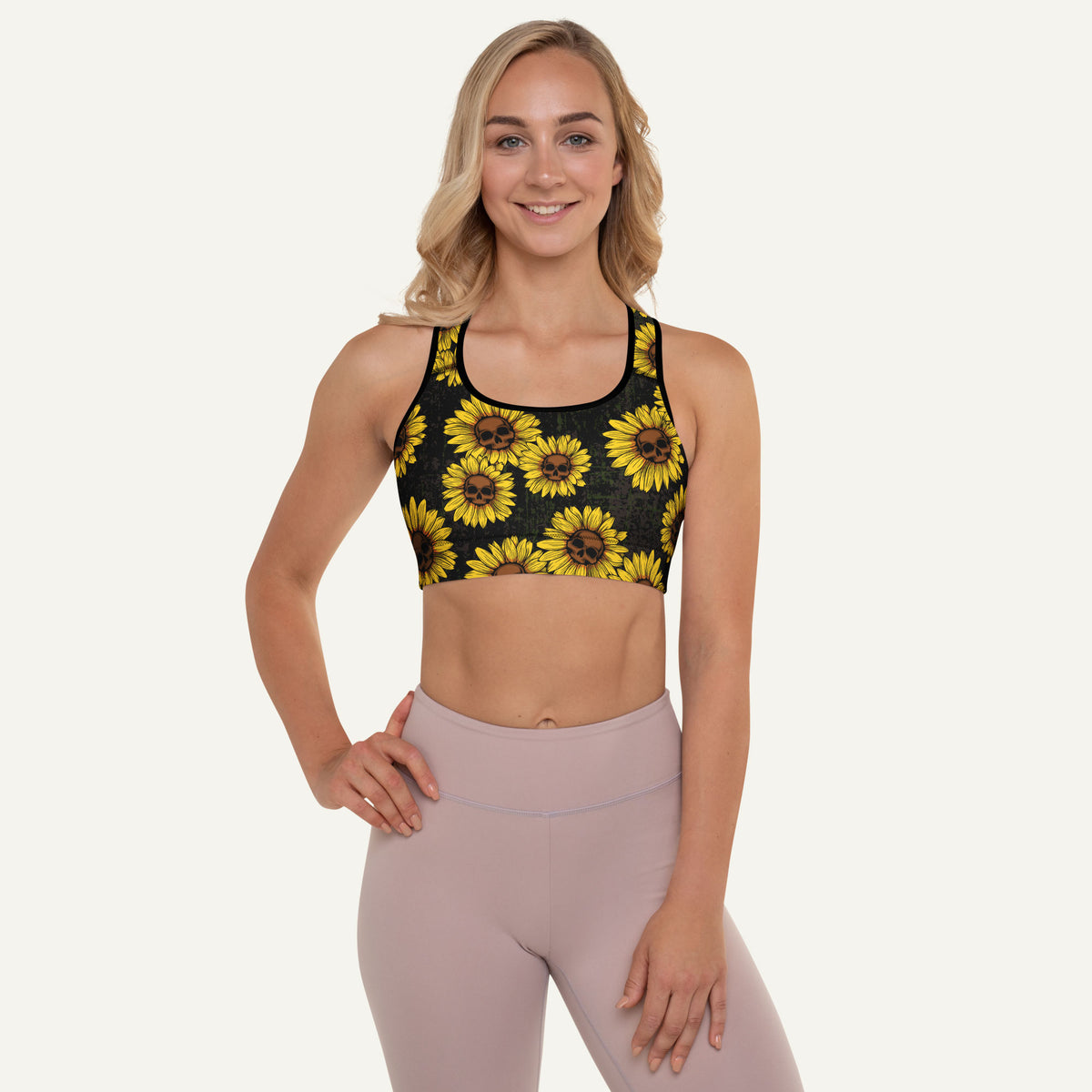 Sunflower Skulls Padded Sports Bra