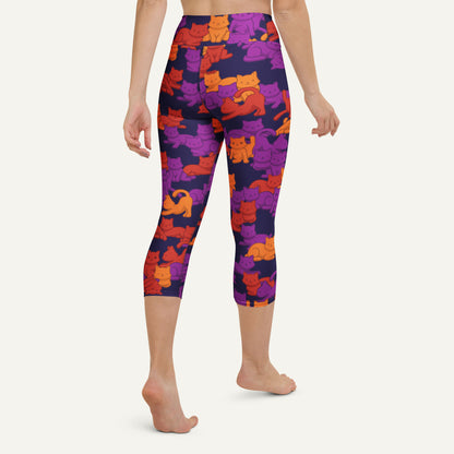 Sunset Camo Cats Leopard High-Waisted Capri Leggings