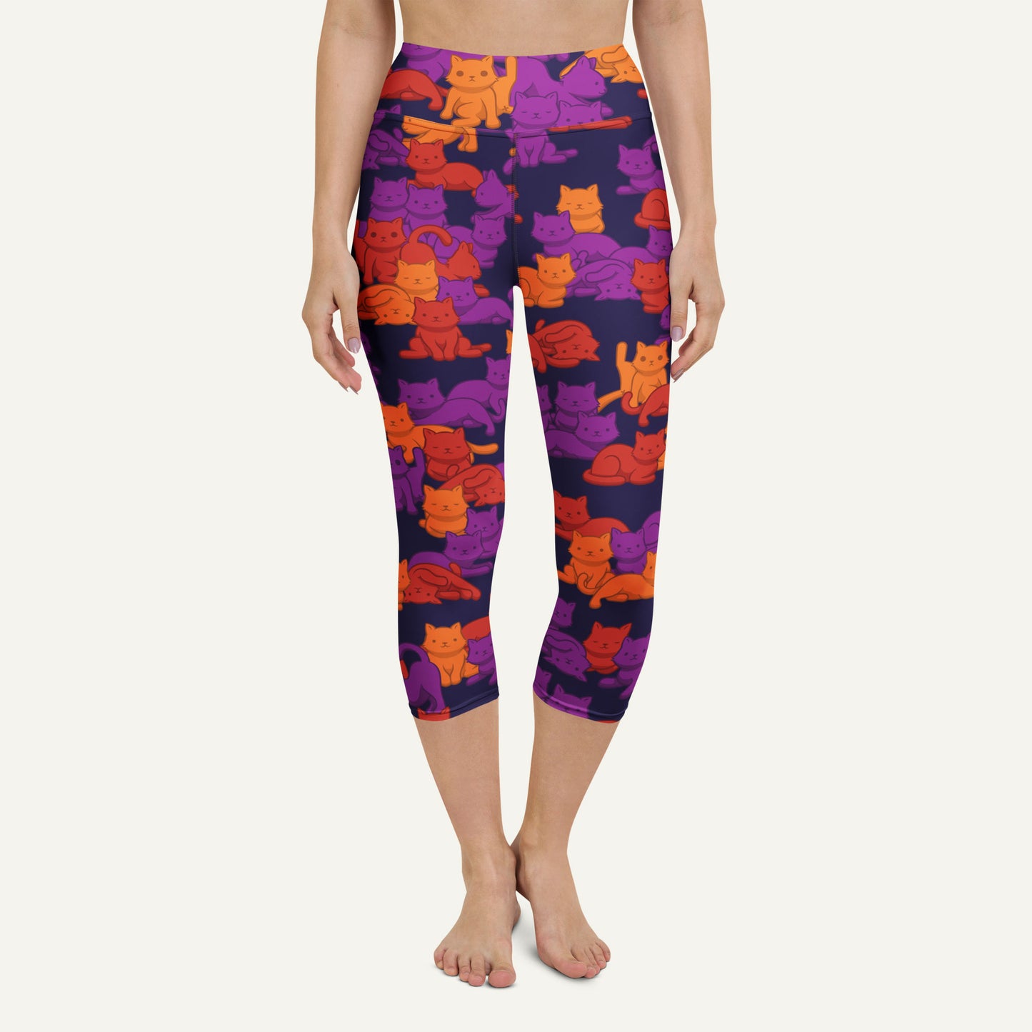 Sunset Camo Cats Leopard High-Waisted Capri Leggings
