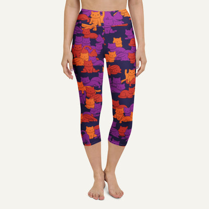 Sunset Camo Cats Leopard High-Waisted Capri Leggings