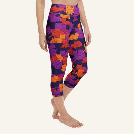 Sunset Camo Cats Leopard High-Waisted Capri Leggings