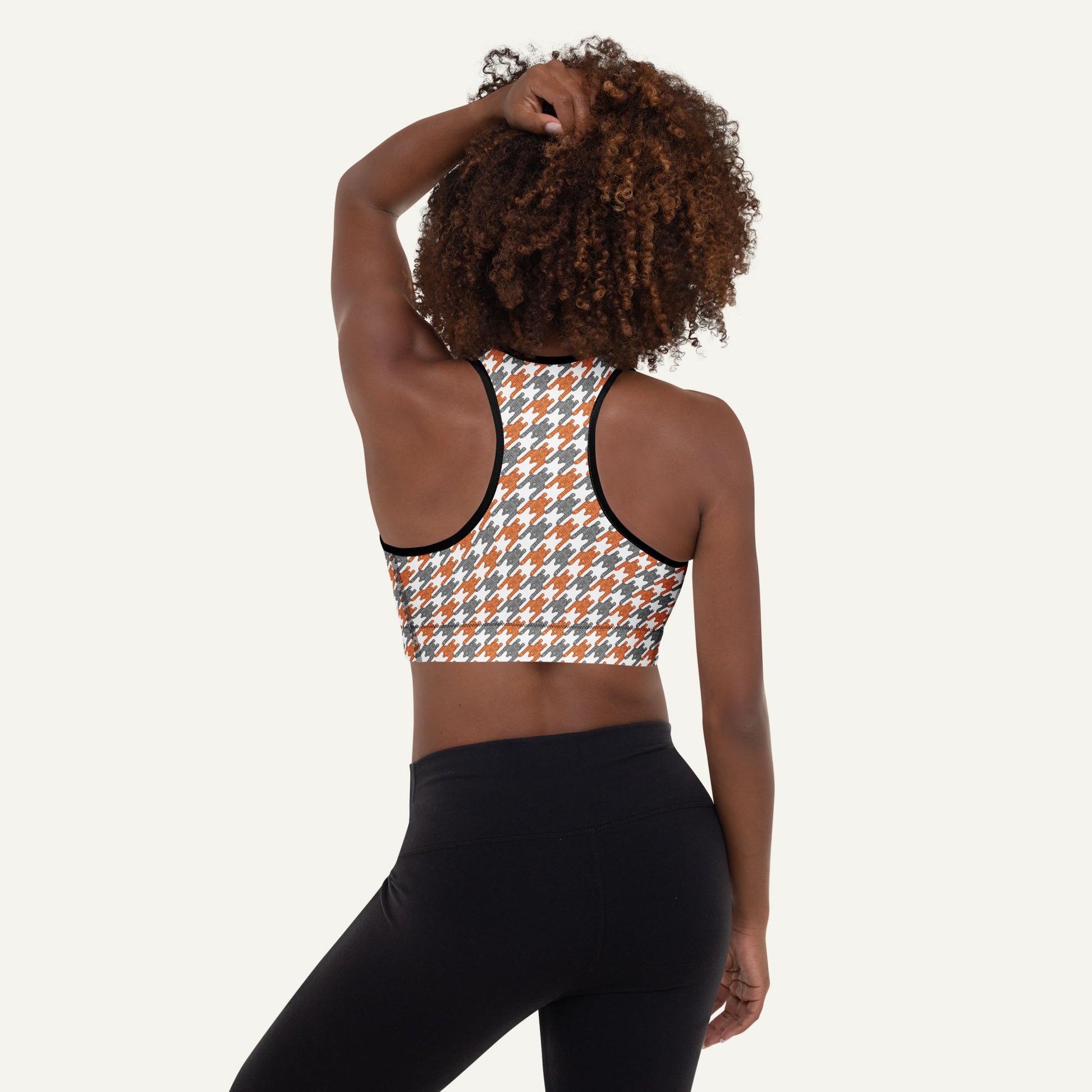 Tabby Cat Houndstooth Padded Sports Bra - Ministry of Sweat
