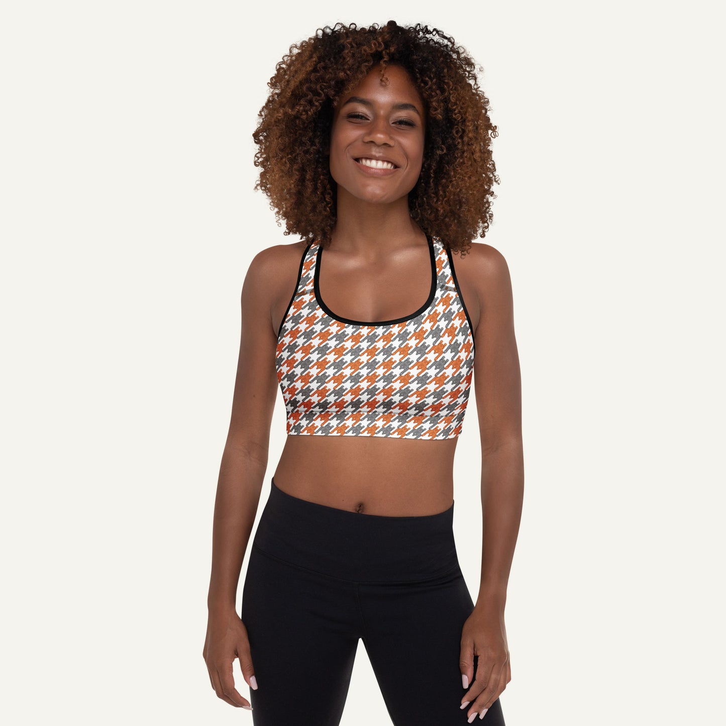 Tabby Cat Houndstooth Padded Sports Bra - Ministry of Sweat