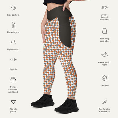 Tabby Cat Houndstooth Crossover Pocket Leggings - Ministry of Sweat