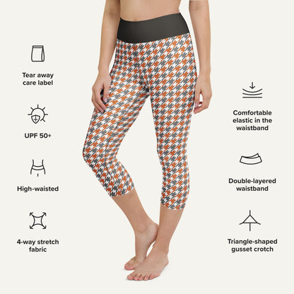 Tabby Cat Houndstooth High-Waisted Capri Leggings