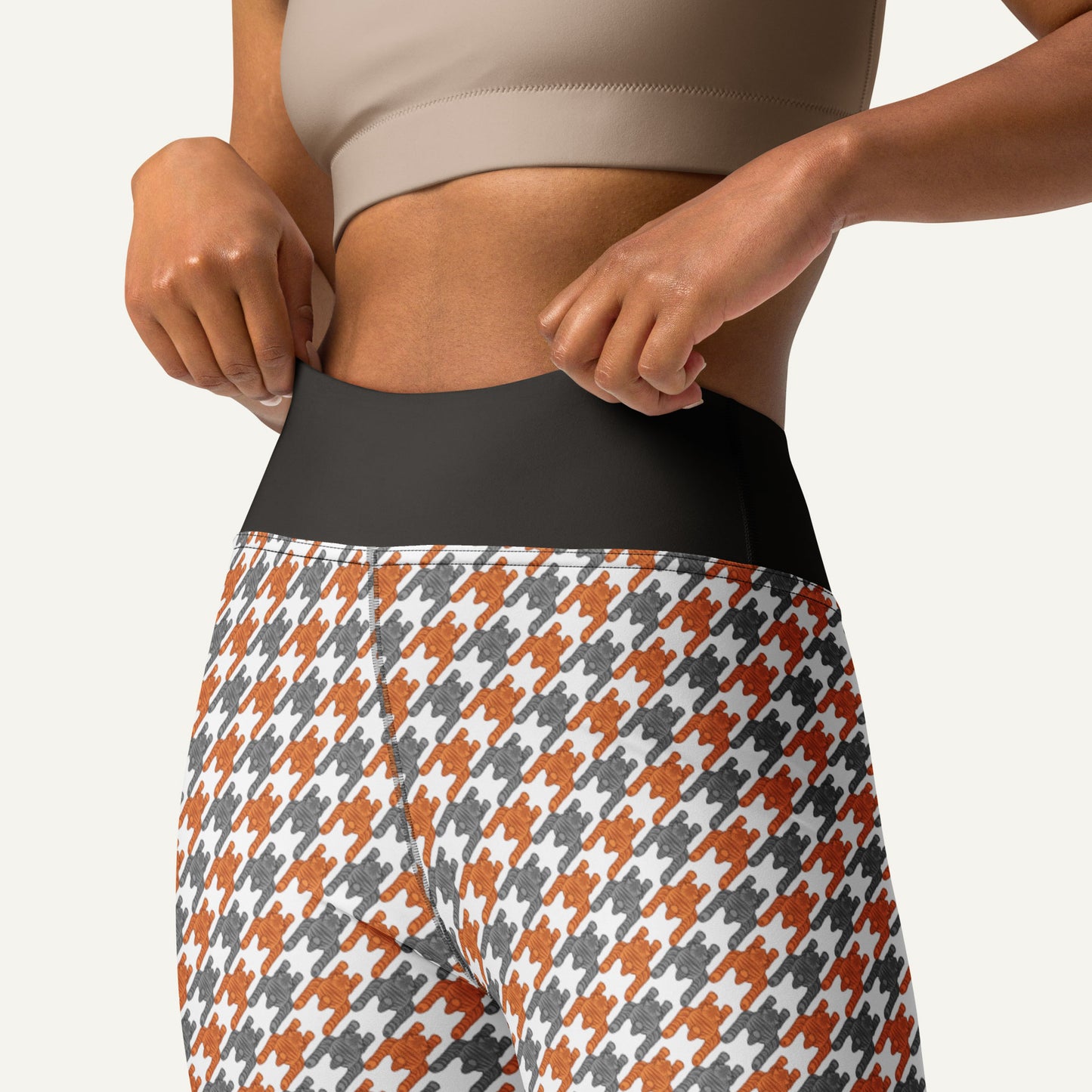 Tabby Cat Houndstooth High-Waisted Leggings