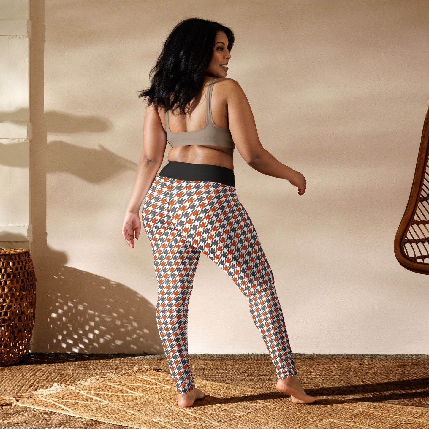 Tabby Cat Houndstooth High-Waisted Leggings