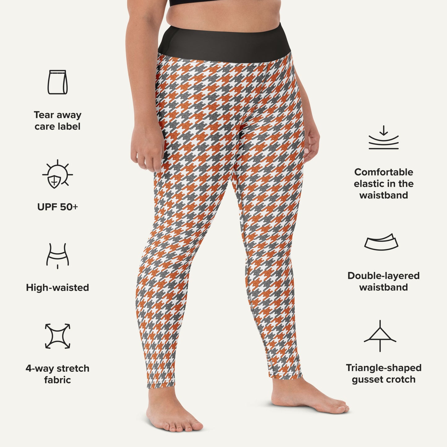 Tabby Cat Houndstooth High-Waisted Leggings