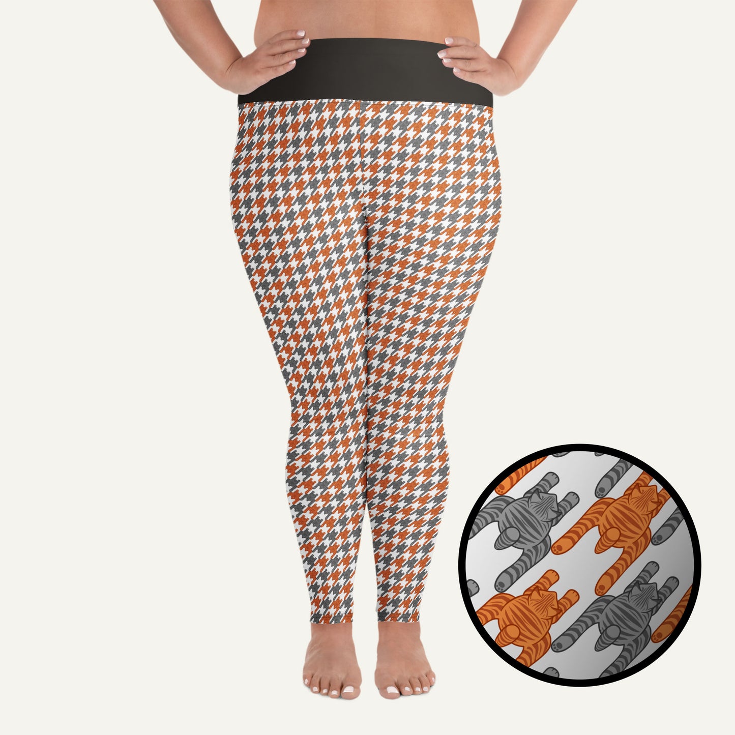 Tabby Cat Houndstooth Plus Size Leggings
