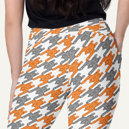 Tabby Cats Houndstooth High-Waisted Crossover Leggings With Pockets