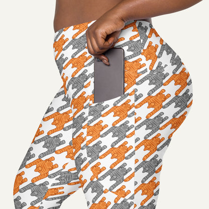 Tabby Cats Houndstooth High-Waisted Crossover Leggings With Pockets