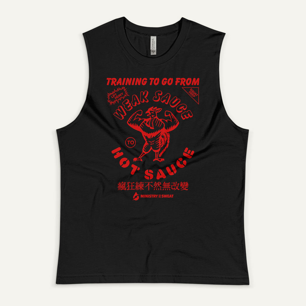 Training To Go From Weak Sauce To Hot Sauce Men's Muscle Tank