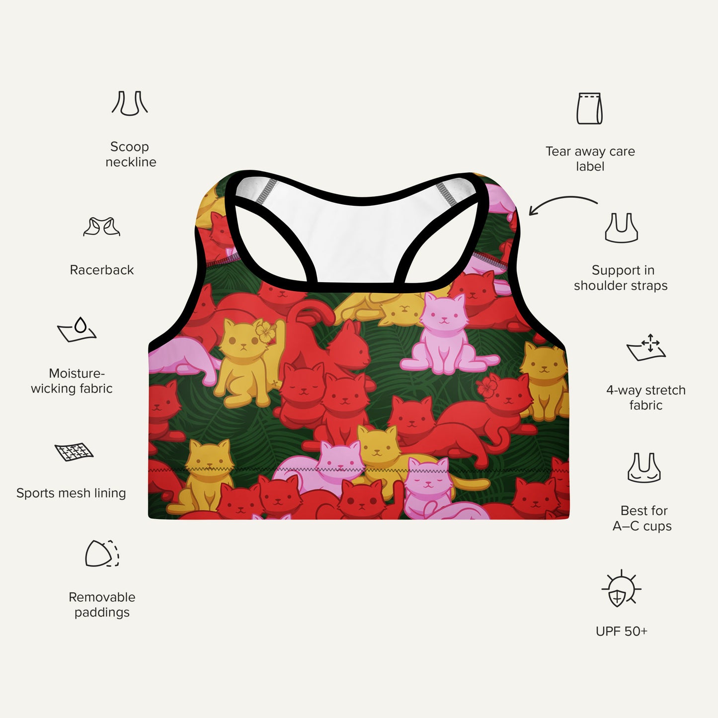 Tropical Camo Cats Padded Sports Bra