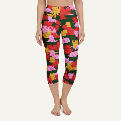 Tropical Camo Cats Leopard High-Waisted Capri Leggings