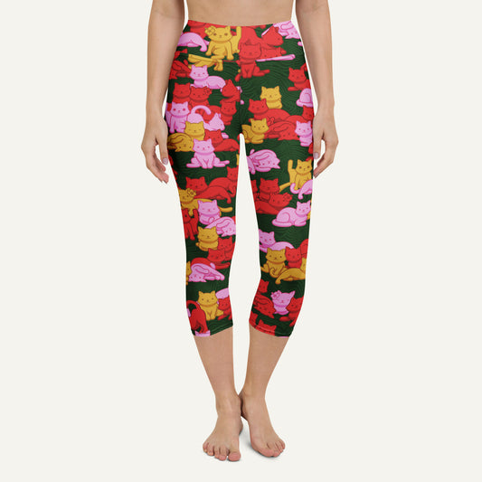 Tropical Camo Cats Leopard High-Waisted Capri Leggings