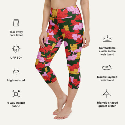 Tropical Camo Cats Leopard High-Waisted Capri Leggings