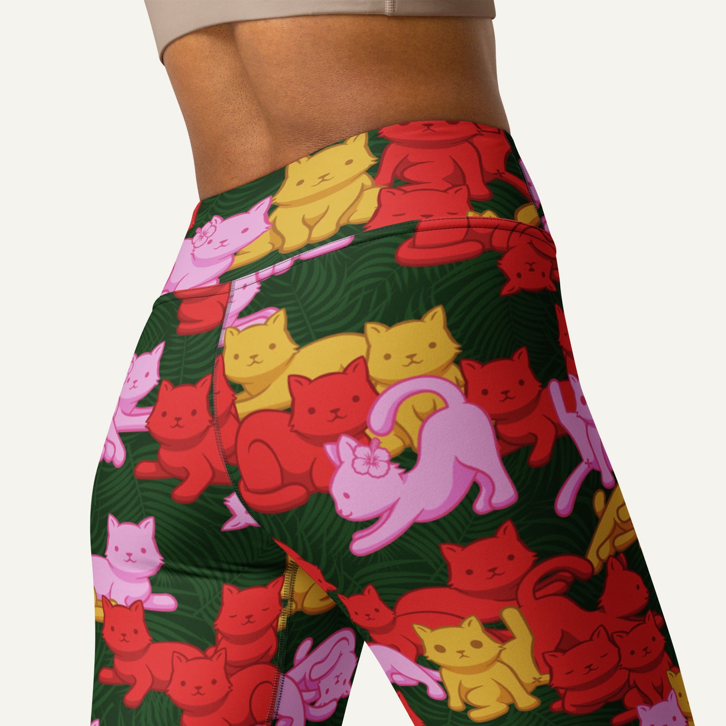 Tropical Camo Cats High-Waisted Leggings
