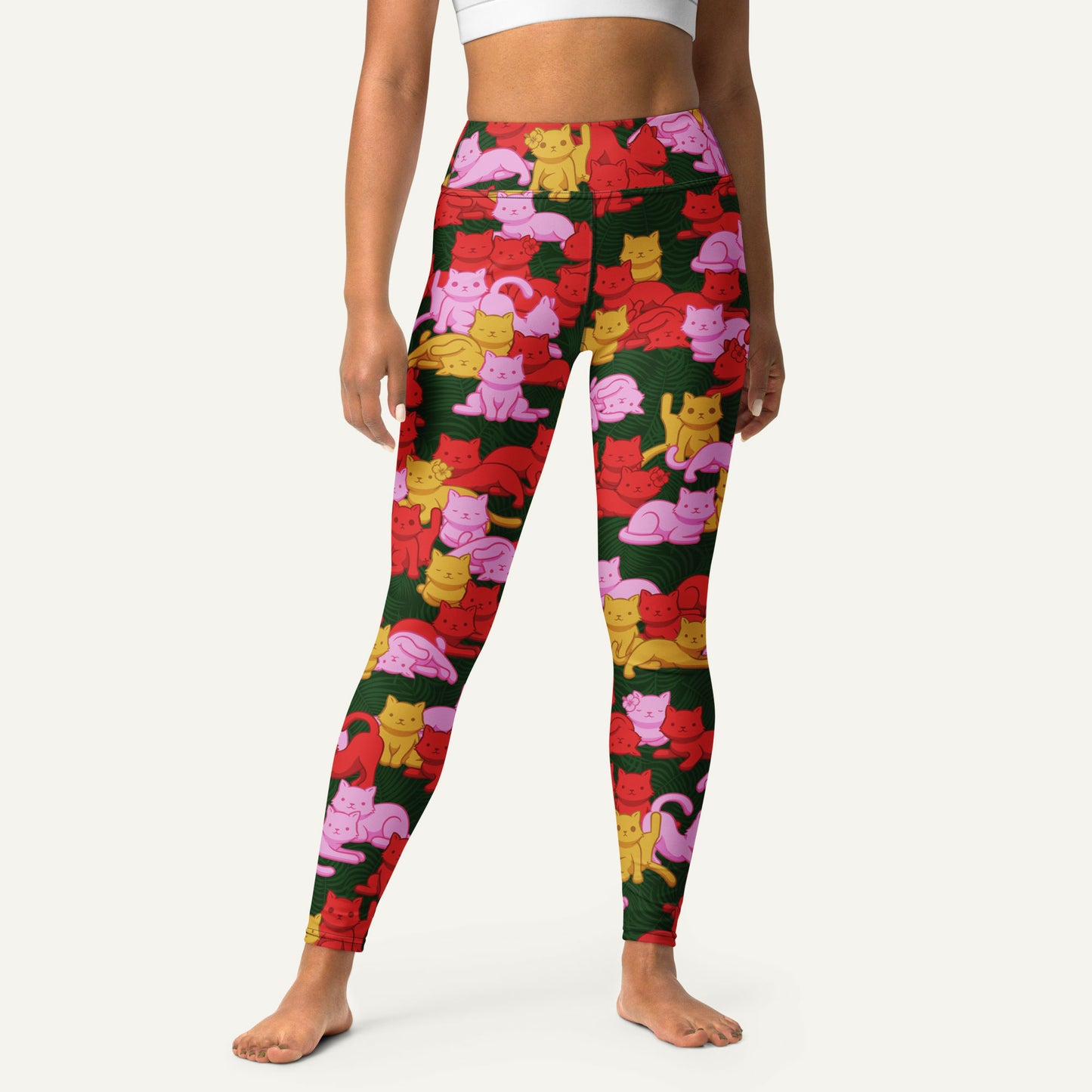 Tropical Camo Cats High-Waisted Leggings