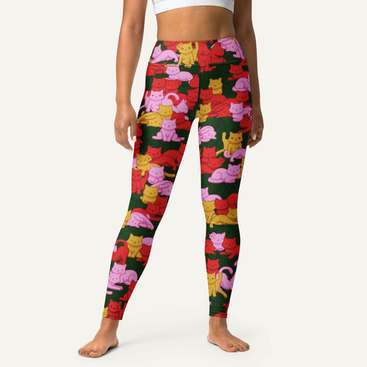 Tropical Camo Cats High-Waisted Leggings