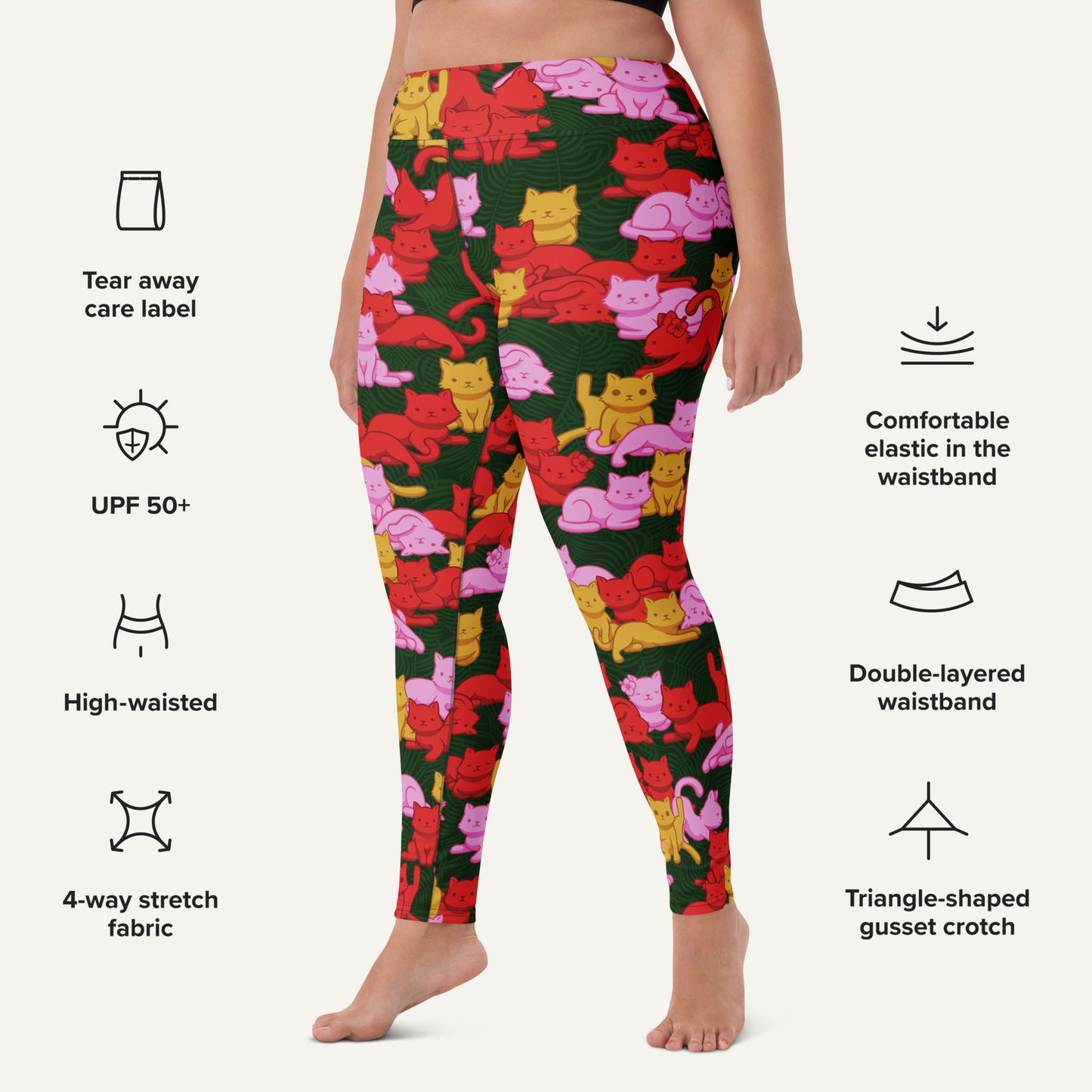 Tropical Camo Cats High-Waisted Leggings