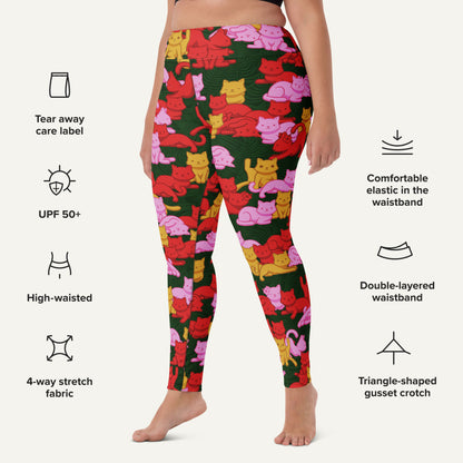 Tropical Camo Cats High-Waisted Leggings