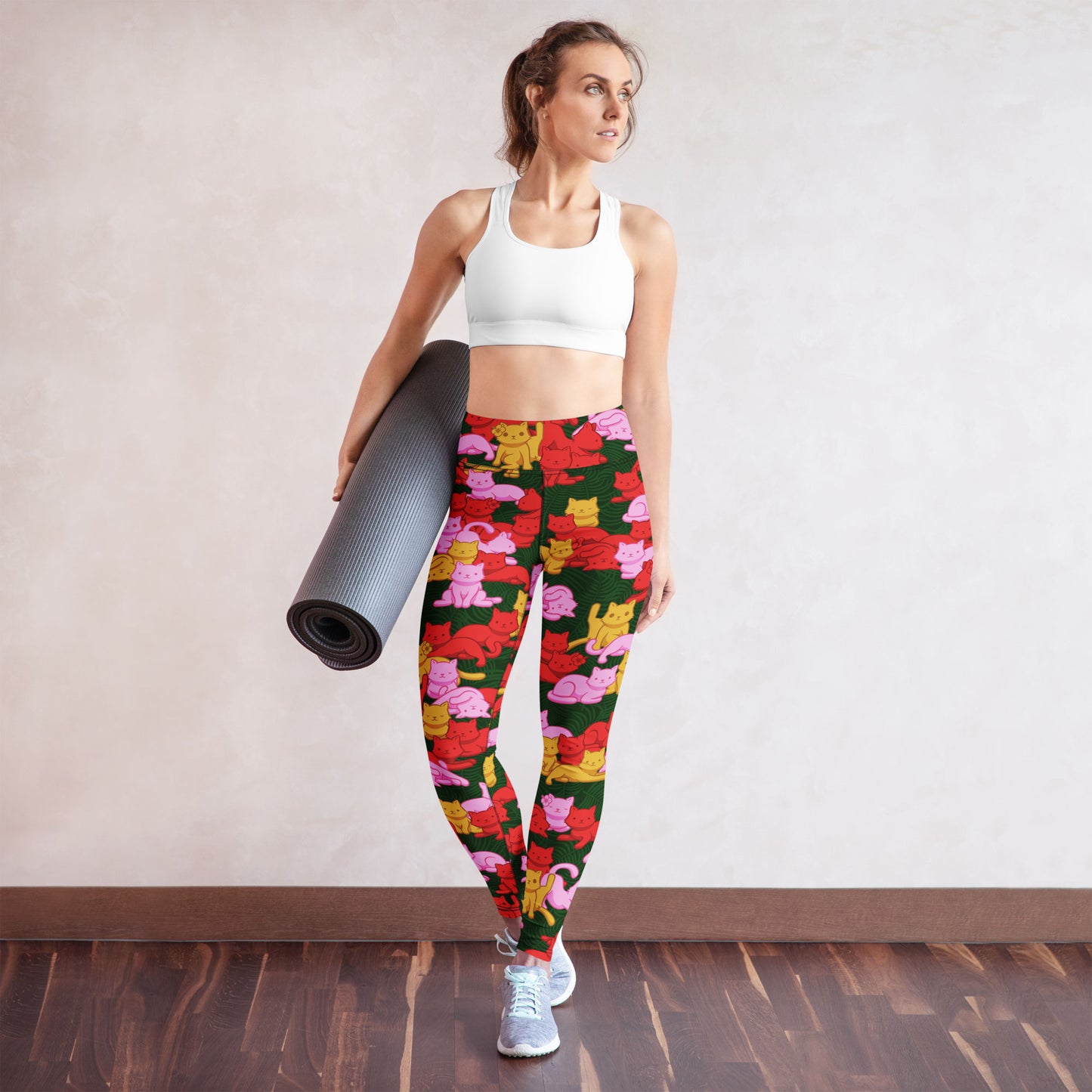 Tropical Camo Cats High-Waisted Leggings