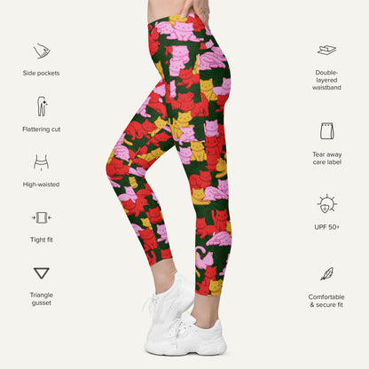Tropical Camo Cats Pocket Leggings
