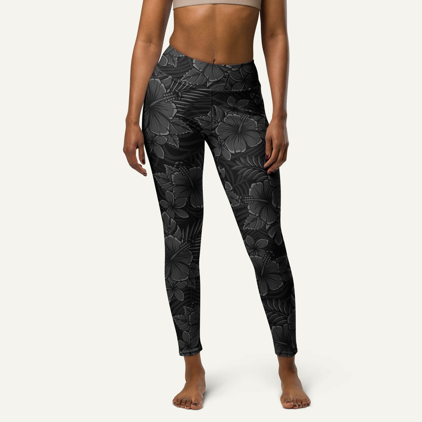 Black Tropical Florals High-Waisted Leggings