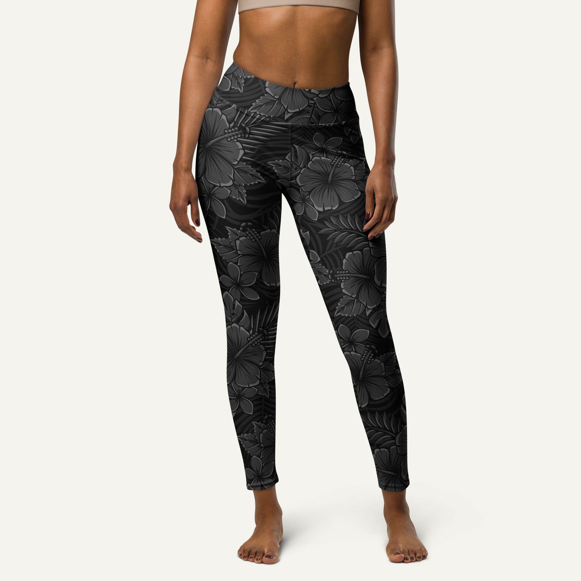 Black Tropical Florals High-Waisted Leggings