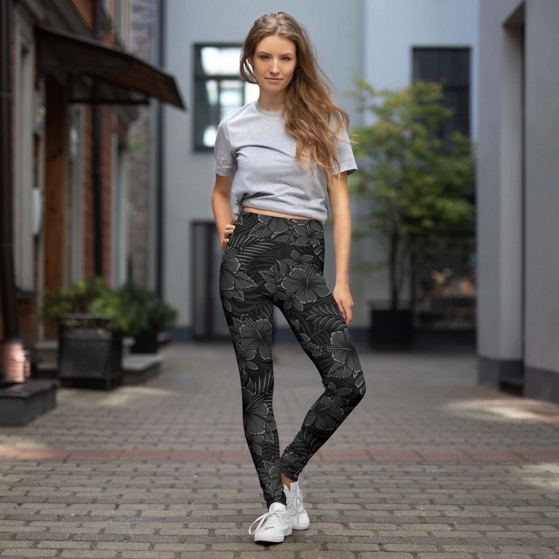 Black Tropical Florals High-Waisted Leggings