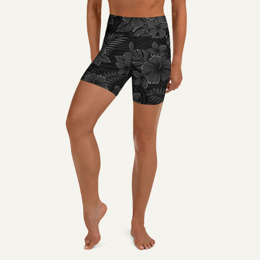 Black Tropical Florals High-Waisted Shorts