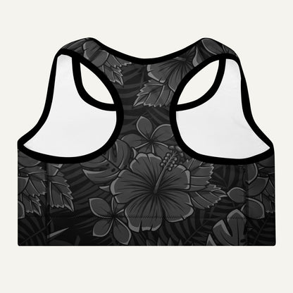 Black Tropical Florals Padded Sports Bra