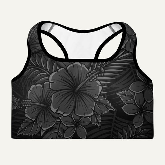Black Tropical Florals Padded Sports Bra