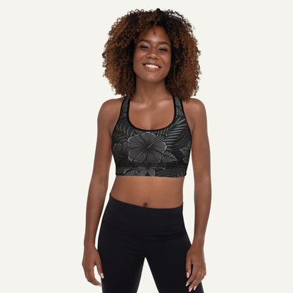 Black Tropical Florals Padded Sports Bra