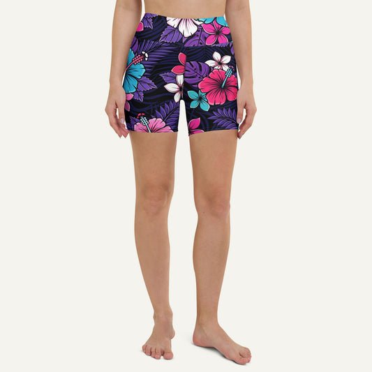 Cyberpunk Tropical Florals High-Waisted Shorts