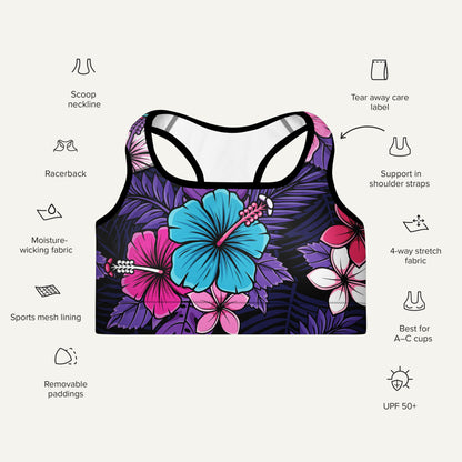 Cyberpunk Tropical Florals Padded Sports Bra